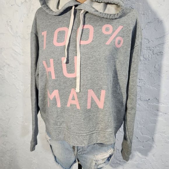 Everlane grey pink graphic  100% human typography hoodie sweatshirt size small - Picture 4 of 12